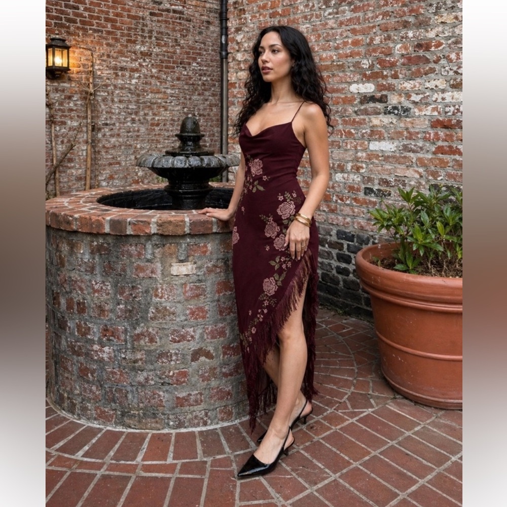 ❤️‍🔥Firm Price❤️‍🔥House of CB ELOISA Wine Embroidered Midi Dress - Picture 14 of 15